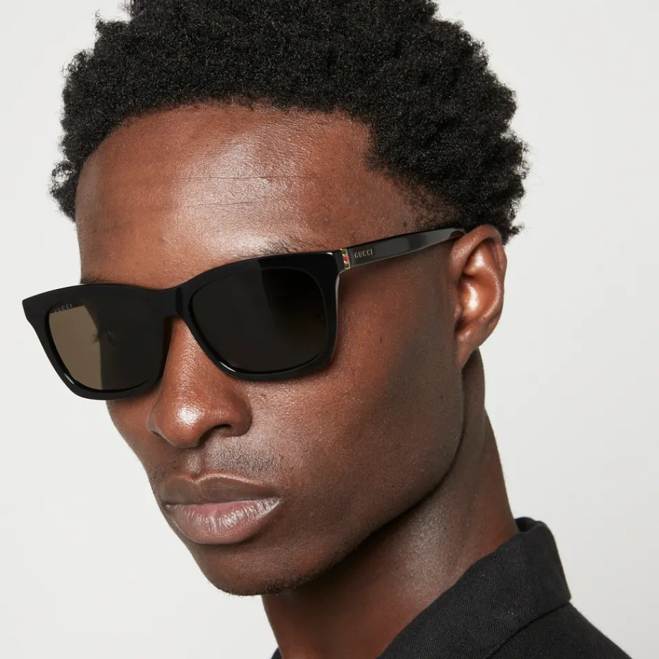 Sunglasses|Sunglasses|Dr. Martens Gucci Men's Rectangle Frame Acetate Sunglasses - Black/Gold/Brown