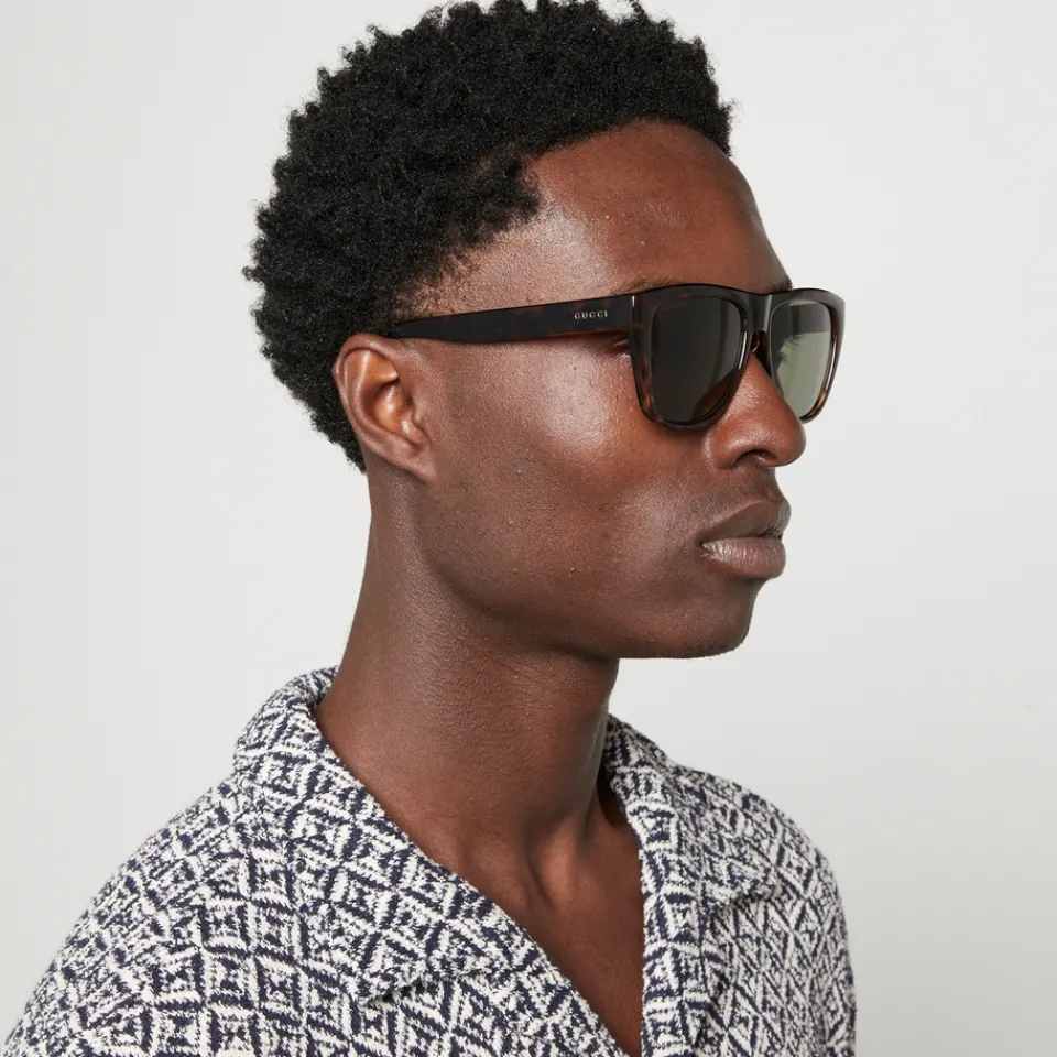 Sunglasses|Sunglasses|Gucci Minimal Logo Acetate Square-Frame Sunglasses
