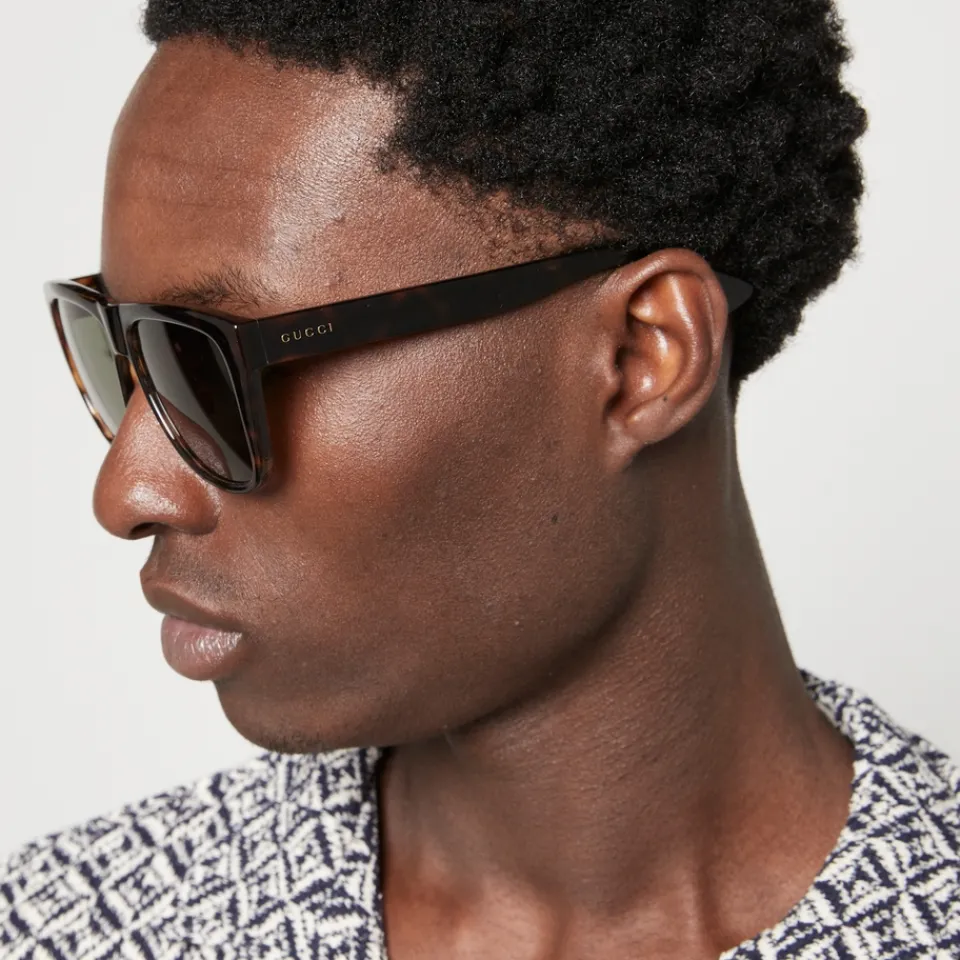Sunglasses|Sunglasses|Gucci Minimal Logo Acetate Square-Frame Sunglasses