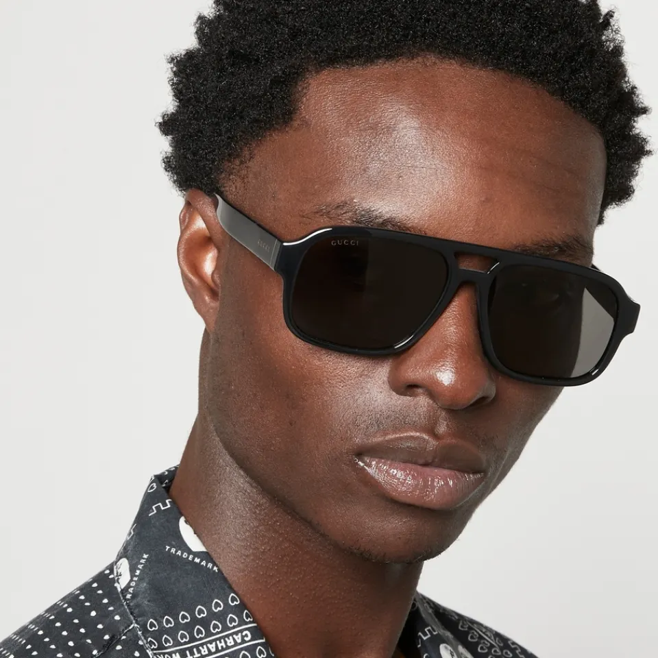 Sunglasses|Sunglasses|Birkenstock Gucci Minimal Logo Acetate Aviator Sunglasses