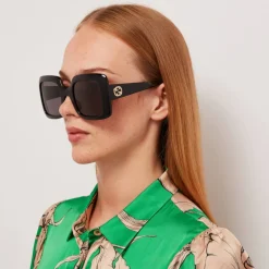 Sunglasses|Sunglasses|Dr. Martens Gucci Women's GG Square Frame Acetate Sunglasses - Black/Black/Grey