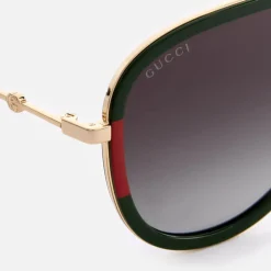 Sunglasses|Sunglasses|Dr. Martens Gucci Women's Metal Aviator Sunglasses - Gold/Green