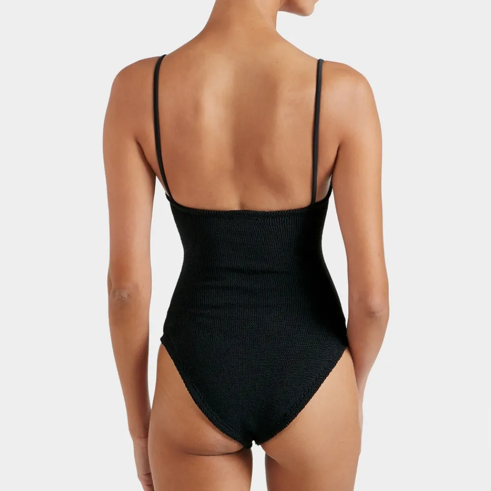 Swimwear|Swimwear|Hunza G Crystal Hoop Detail Stretch-Seersucker Swimsuit