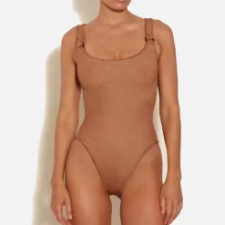 Swimwear|Swimwear|Hunza G Domino Stretch-Seersucker Swimsuit