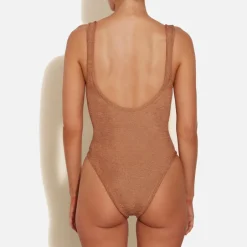 Swimwear|Swimwear|Hunza G Domino Stretch-Seersucker Swimsuit
