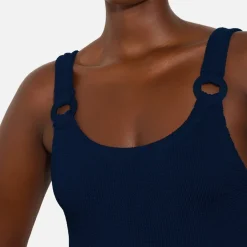 Swimwear|Swimwear|Hunza G Domino Stretch-Seersucker Swimsuit