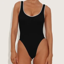 Swimwear|Swimwear|Hunza G Faye Stretch-Seersucker Swimming Costume