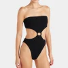 Swimwear|Swimwear|Anine Bing Hunza G Jerry Hoop Detail Stretch-Seersucker Swimsuit
