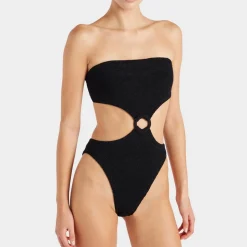 Swimwear|Swimwear|Anine Bing Hunza G Jerry Hoop Detail Stretch-Seersucker Swimsuit