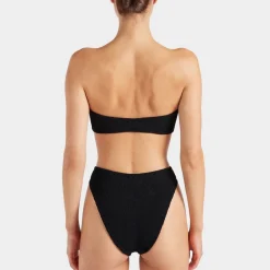 Swimwear|Swimwear|Anine Bing Hunza G Jerry Hoop Detail Stretch-Seersucker Swimsuit