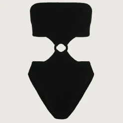 Swimwear|Swimwear|Anine Bing Hunza G Jerry Hoop Detail Stretch-Seersucker Swimsuit