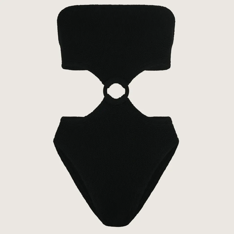 Swimwear|Swimwear|Anine Bing Hunza G Jerry Hoop Detail Stretch-Seersucker Swimsuit