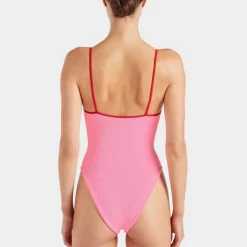 Swimwear|Swimwear|Hunza G Pamela Contrast Stretch-Seersucker Swimsuit