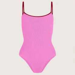 Swimwear|Swimwear|Hunza G Pamela Contrast Stretch-Seersucker Swimsuit