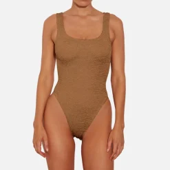 Swimwear|Swimwear|Hunza G Square Neck Stretch-Seersucker Swimsuit