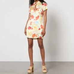 Dresses|Dresses|Ganni Kitri Gretchen Floral-Print Satin-Jacquard Mini Dress - UK 12