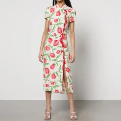 Dresses|Dresses|Kitri Leia Floral-Print Satin-Crepe Midi Dress - UK 6
