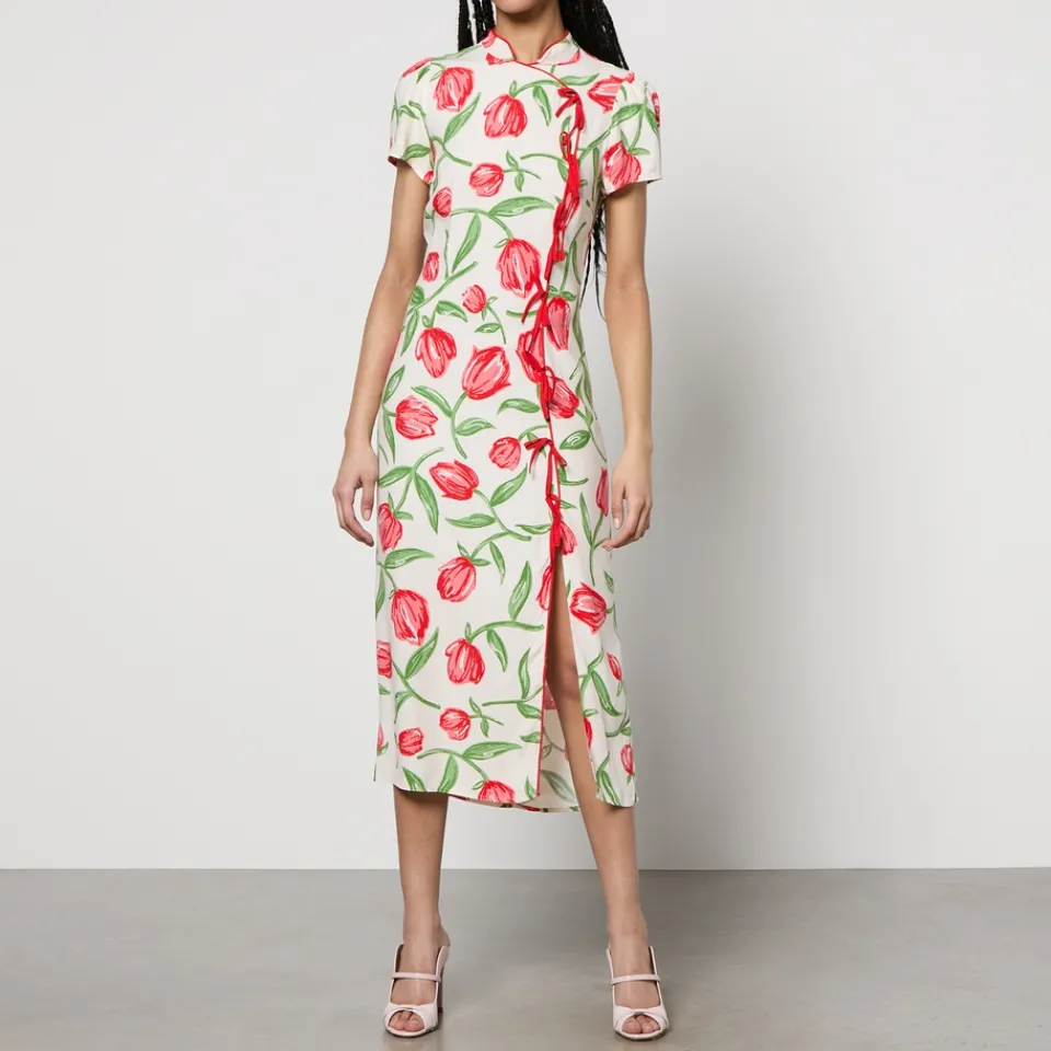 Dresses|Dresses|Kitri Leia Floral-Print Satin-Crepe Midi Dress - UK 6