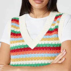 Knitwear|Kitri Winona Striped Crocheted Cotton-Blend Vest - XS