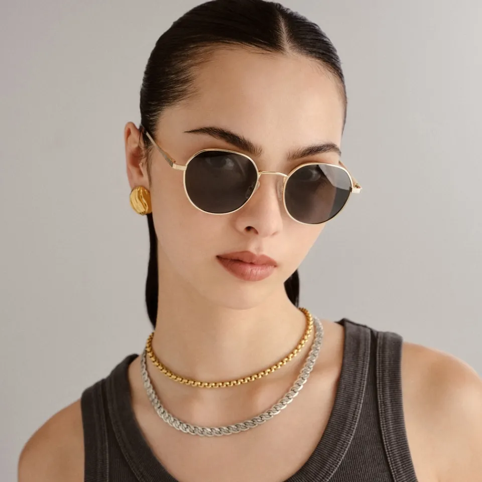 Sunglasses|Sunglasses|Anine Bing Le Specs Odyssey Gold-Tone Round-Frame Sunglasses