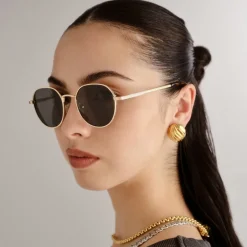 Sunglasses|Sunglasses|Anine Bing Le Specs Odyssey Gold-Tone Round-Frame Sunglasses