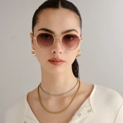 Sunglasses|Sunglasses|Anni Lu Le Specs Odyssey Gold-Tone Round-Frame Sunglasses