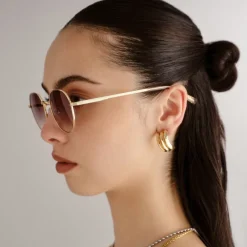 Sunglasses|Sunglasses|Anni Lu Le Specs Odyssey Gold-Tone Round-Frame Sunglasses