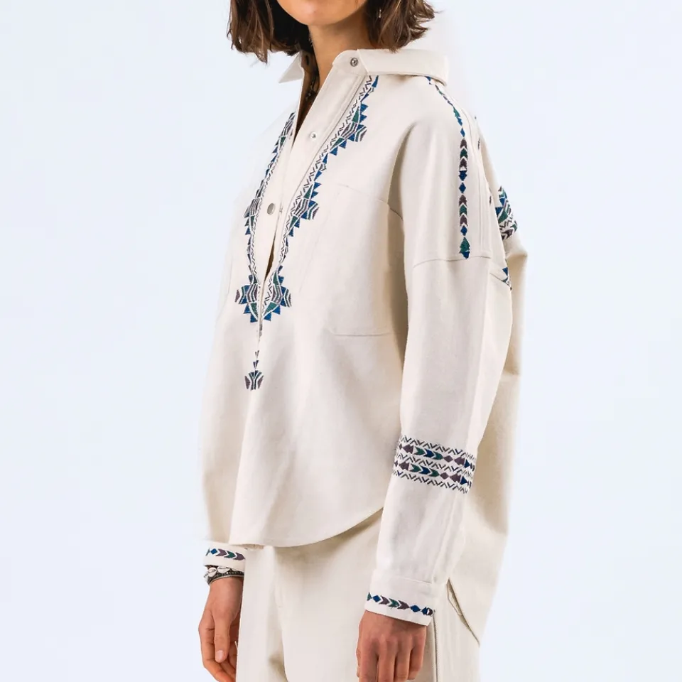T-Shirts And Tops|Shirts And Blouses|Marant Etoile Lollys Laundry VeidaLL LS Cotton-Twill Blouse - XS