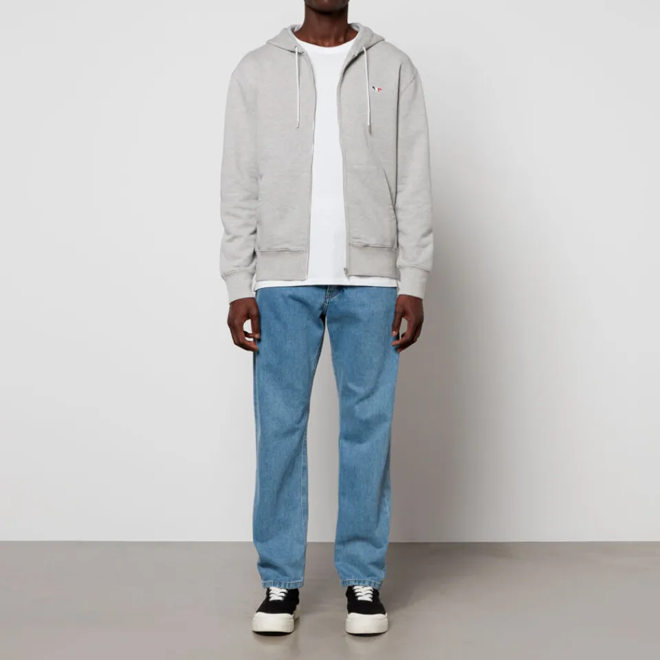 Sweatshirts|Loungewear|Maison Kitsuné Tricolor Fox Patch Zip Hoodie - Grey Melange - XS