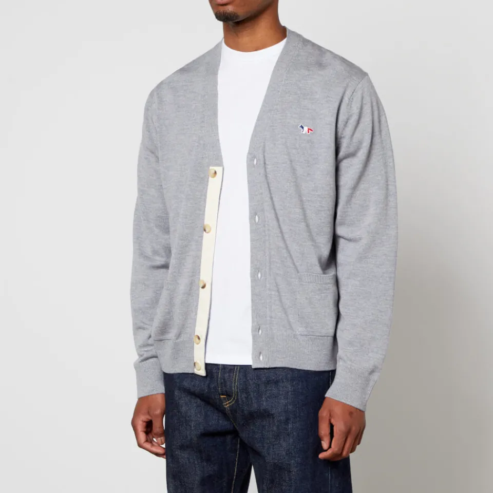 Cardigans|Knitwear|Birkenstock Maison Kitsuné Tricolour Fox Patch Classic Cardigan - Grey Melange - S