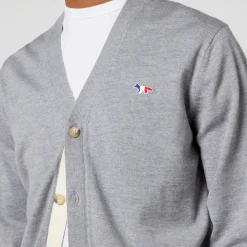 Cardigans|Knitwear|Birkenstock Maison Kitsuné Tricolour Fox Patch Classic Cardigan - Grey Melange - S