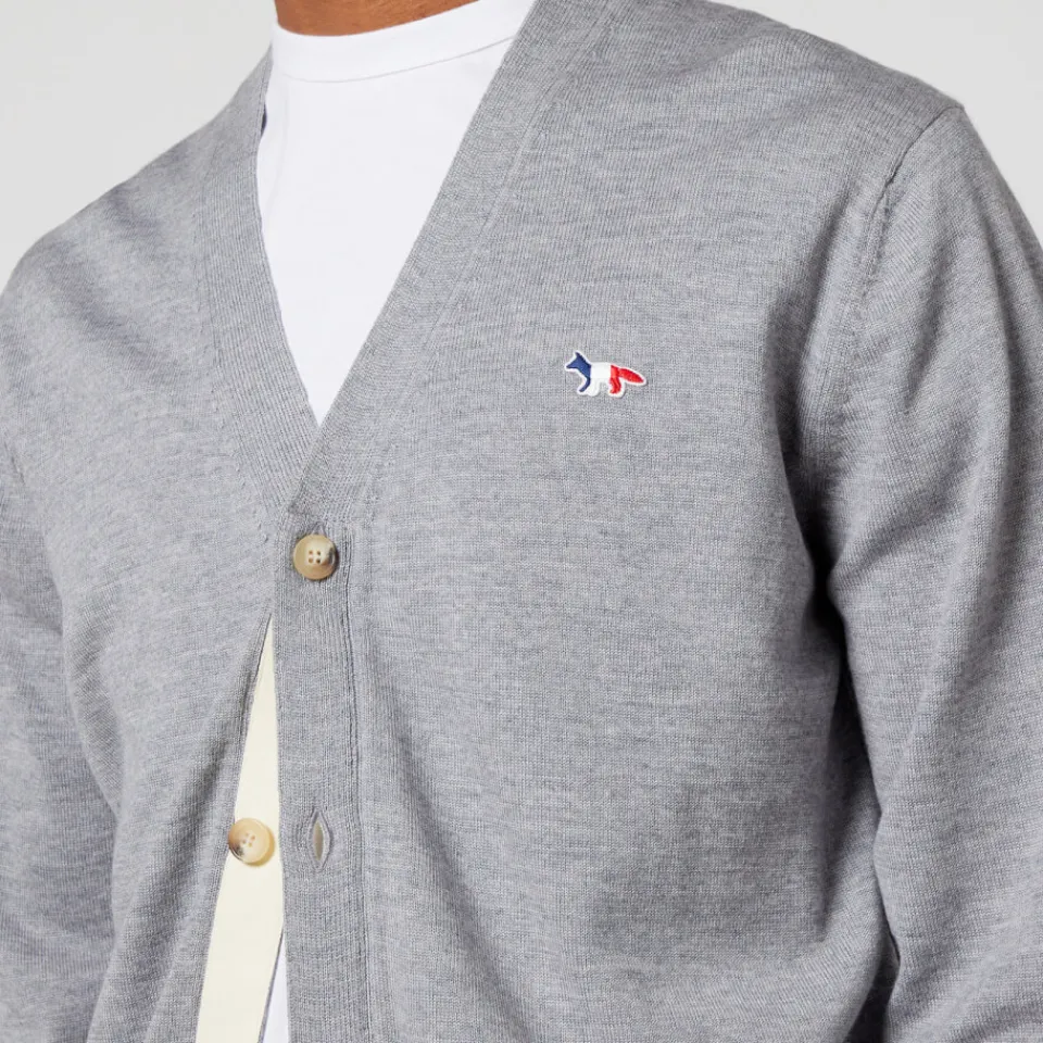 Cardigans|Knitwear|Birkenstock Maison Kitsuné Tricolour Fox Patch Classic Cardigan - Grey Melange - S
