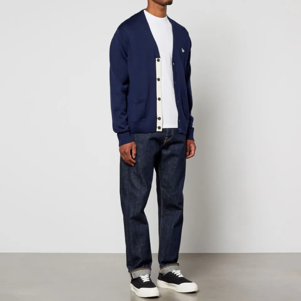 Cardigans|Knitwear|Maison Kitsuné Tricolour Fox Patch Classic Cardigan - Navy - S