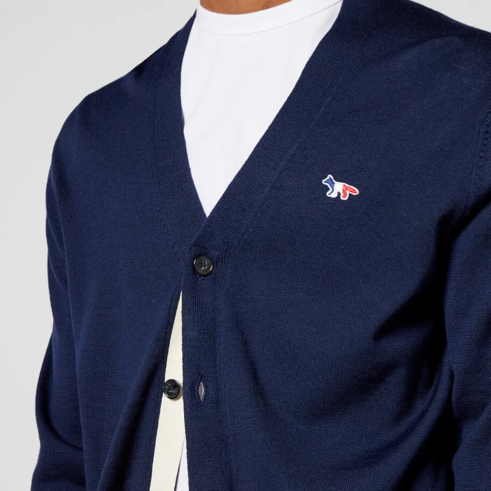 Cardigans|Knitwear|Maison Kitsuné Tricolour Fox Patch Classic Cardigan - Navy - S
