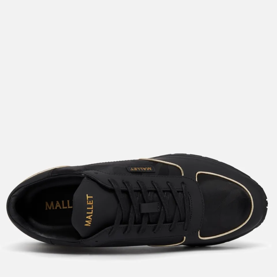 Trainers|Dr. Martens Mallet Men's Popham Lite Leather-Blend Triple Black Gold Camo Trainers - UK 7