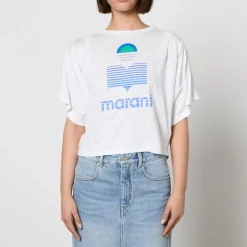 Loungewear|T-Shirts And Tops|Marant Etoile Kyanza Logo-Print Linen T-Shirt - M
