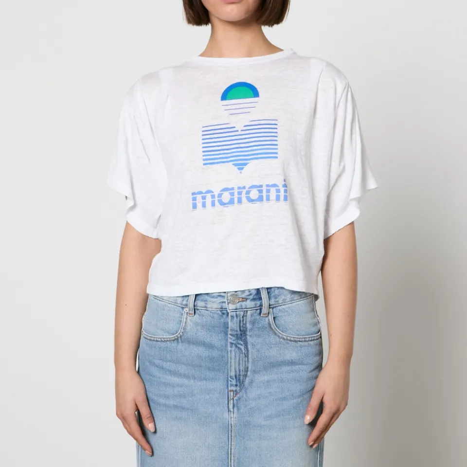 Loungewear|T-Shirts And Tops|Marant Etoile Kyanza Logo-Print Linen T-Shirt - M