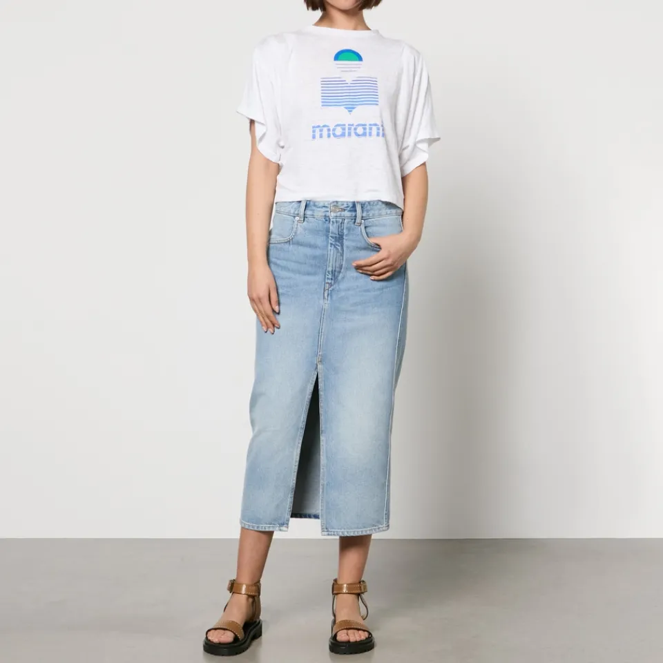 Loungewear|T-Shirts And Tops|Marant Etoile Kyanza Logo-Print Linen T-Shirt - M