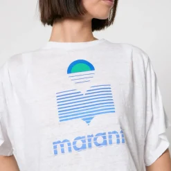 Loungewear|T-Shirts And Tops|Marant Etoile Kyanza Logo-Print Linen T-Shirt - M