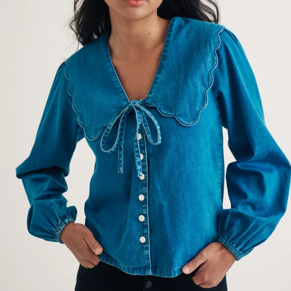 T-Shirts And Tops|Shirts And Blouses|Good American Nobody's Child Birdie Denim Blouse - UK 16