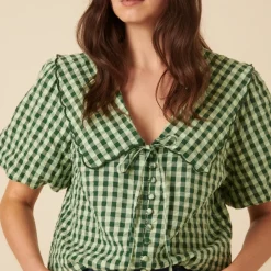T-Shirts And Tops|Shirts And Blouses|Nobody's Child Birdie Organic Cotton-Gingham Blouse - UK 16