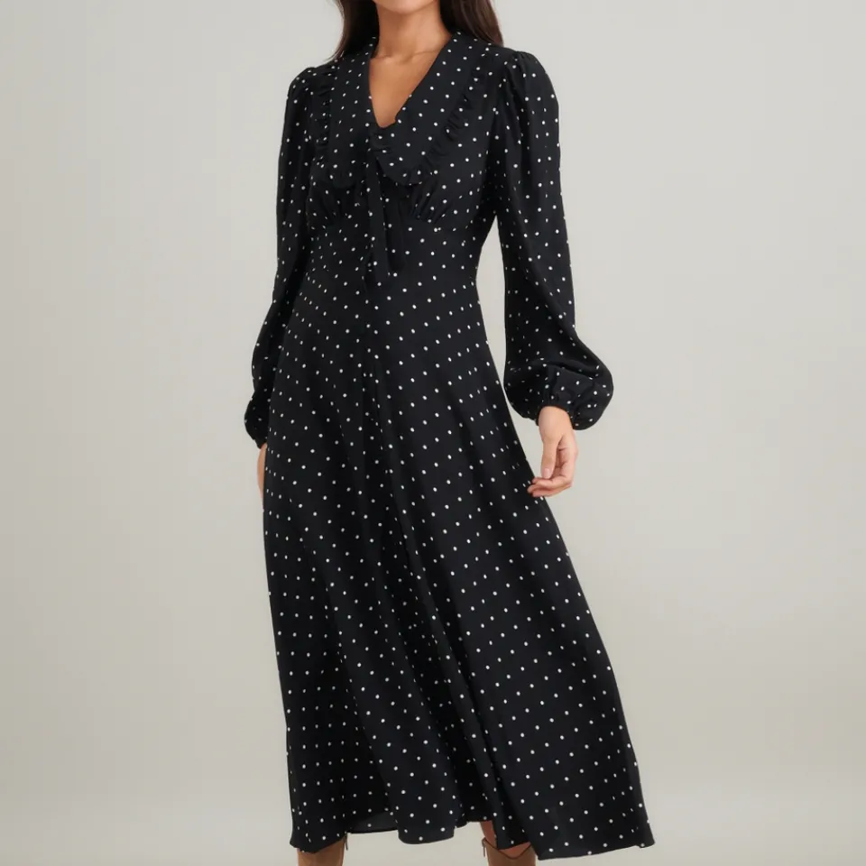 Dresses|Dresses|ROTATE Birger Christensen Nobody's Child Otillie Polka Dot Crepe Midi Dress - UK 6