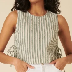 T-Shirts And Tops|Shirts And Blouses|Nobody's Child Verity Striped Organic Cotton Top - UK 14