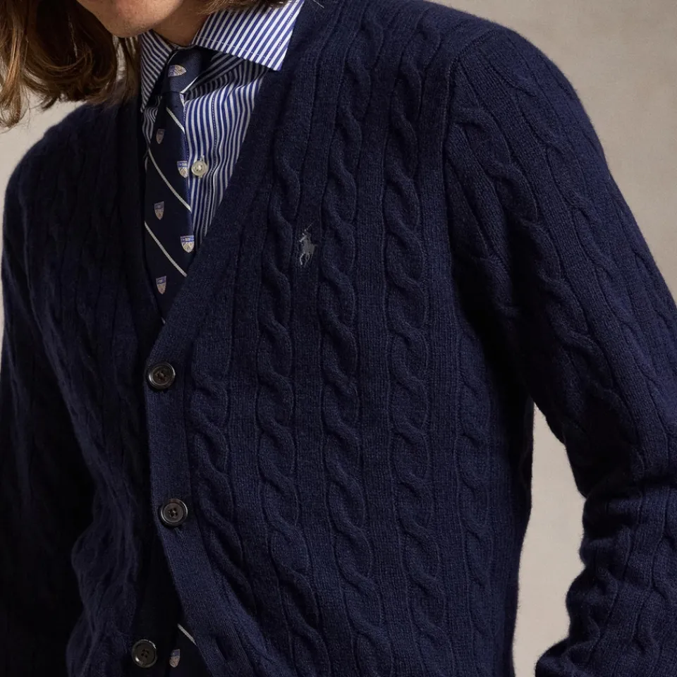 Cardigans|Knitwear|Dr. Martens Polo Ralph Lauren Cable-Knit Cotton V-Neck Cardigan - L