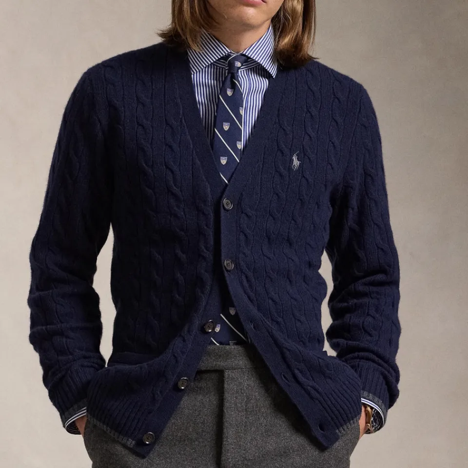 Cardigans|Knitwear|Dr. Martens Polo Ralph Lauren Cable-Knit Cotton V-Neck Cardigan - L