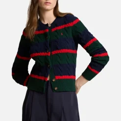 Knitwear|Dr. Martens Polo Ralph Lauren Striped Wool-Blend Cable-Knit Cardigan - XS