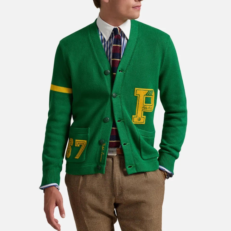 Cardigans|Knitwear|Dr. Martens Polo Ralph Lauren Varsity Logo Cotton-Knit Cardigan - L