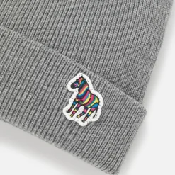 Hats|Dr. Martens PS Paul Smith Men's Zebra Patch Beanie - Slate Grey