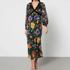 Dresses|Dresses|RIXO Ayla Floral-Print Chiffon Midi Dress - UK 6