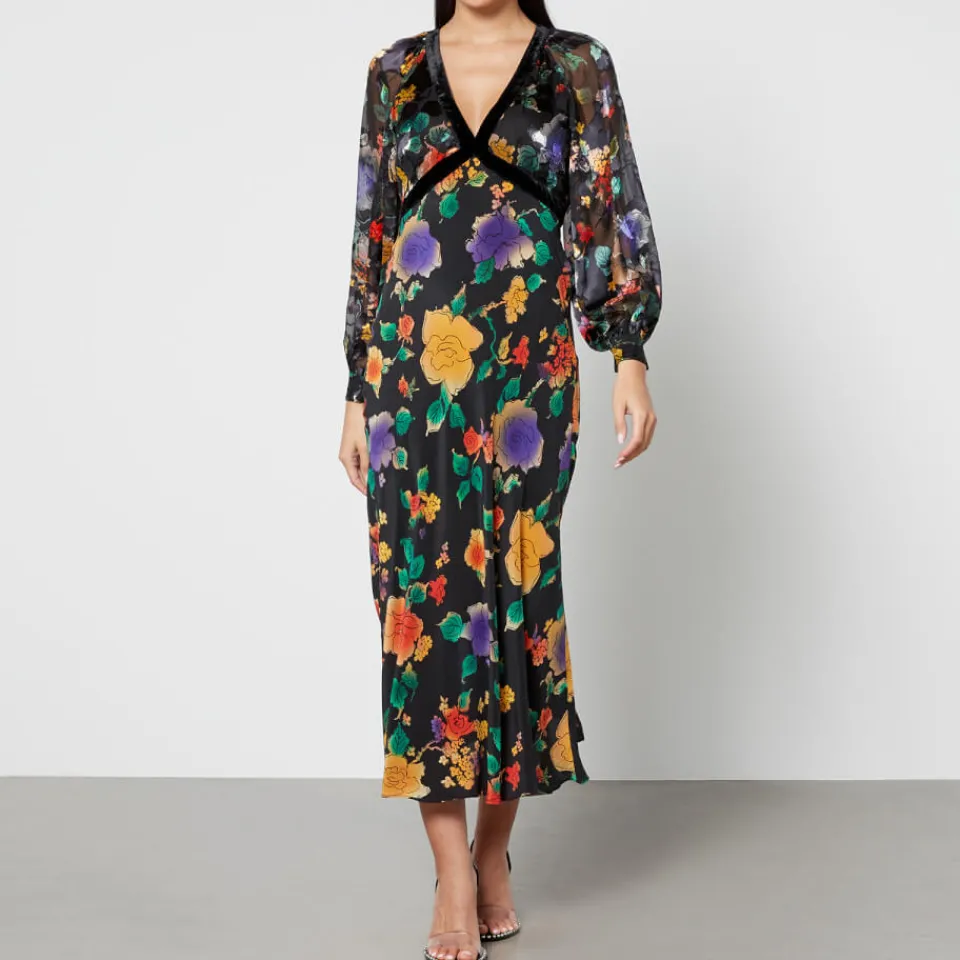 Dresses|Dresses|RIXO Ayla Floral-Print Chiffon Midi Dress - UK 6